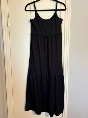 Women's Black Spaghetti-Strap Tiered Maxi Dress